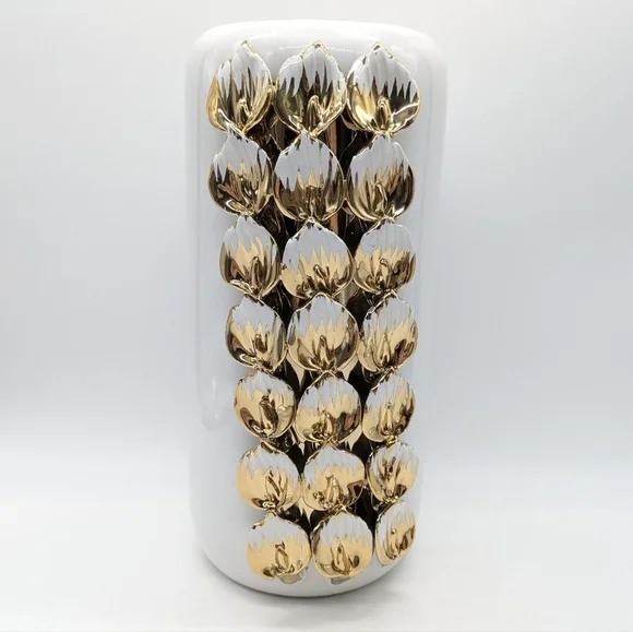 Kya Home Decor white gold flower petal large ceramic vase
