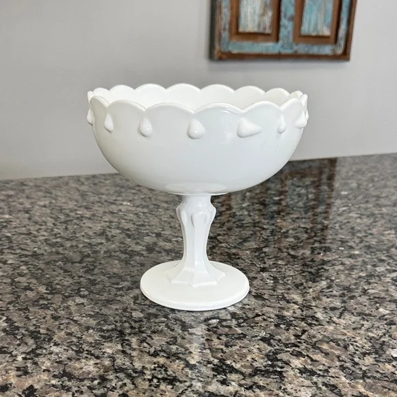 Indiana milk glass vintage White Scalloped Milk Glass Compote candy dish vase