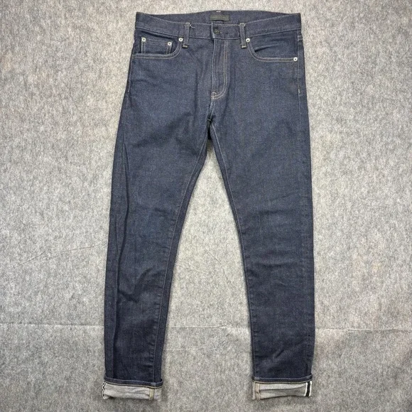 UNIQLO Selvedge Denim Jeans Men's 32x32 Slim Straight Indigo Blue Cotton Stretch