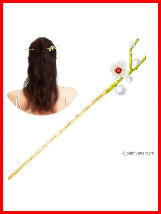 14k Gold Plated Copper Vintage Handcrafted Pearl Shell Hair Stick Hair Clip