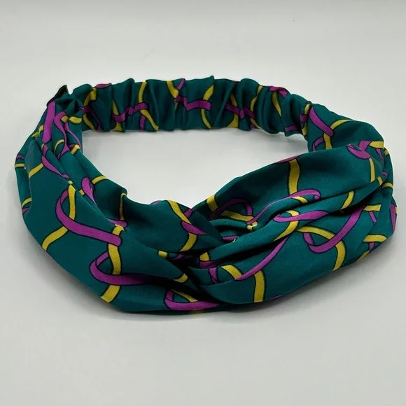 Beautiful Bee Teal Purple Yellow Abstract Chain Twisted Elastic Headband NWOT