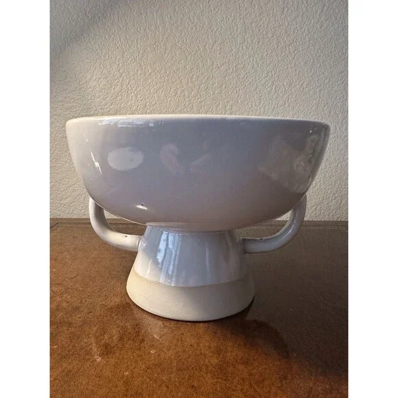 Ashland Pottery Cream Pedestal Bowl with Handles 7.5