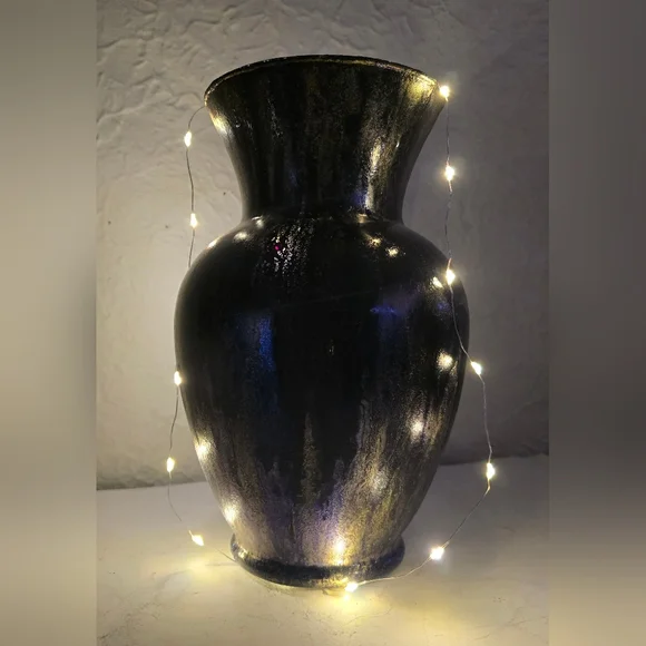 HANDCRAFTED Upcycled Glass Vase HANDPAINTED Tabletop Art Decor Shimmery Sparkles