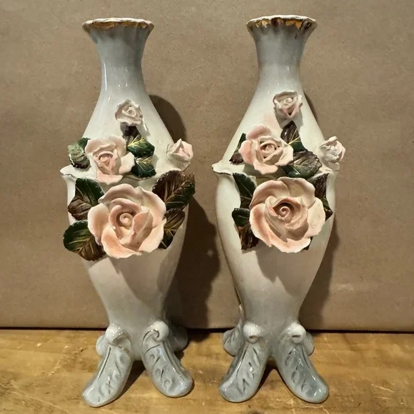 Vintage Von Schierholz German Porcelain 3-D Bud Vases