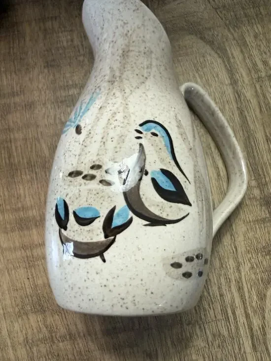 Vintage 1960s Red Wing Pottery Bob White 7” Handled Creamer Hand Painted USA