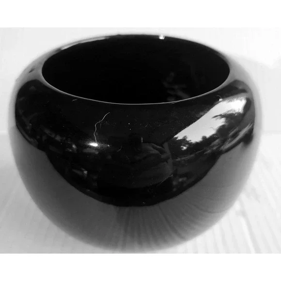 Vintage McCoy Floraline Rare BLACK Glossy Round Globular Ceramic Planter Vase‎