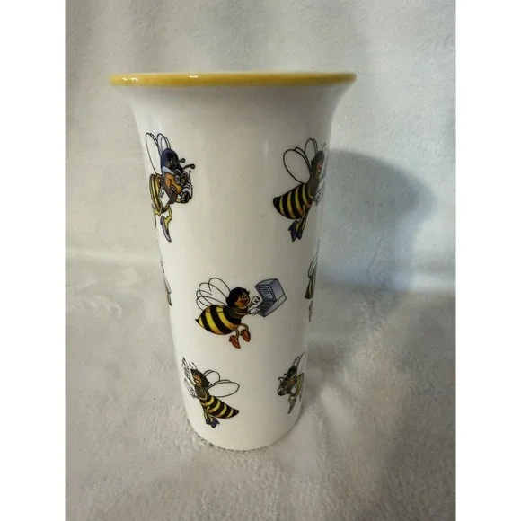 1998 Teleflora Ceramic Flower Vase w/ Cartoon‎ Bees.  