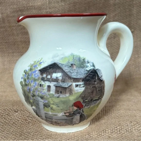 Vintage Blanchardon Fabrication French Pitcher Vase Milk Jug Girl At Well
