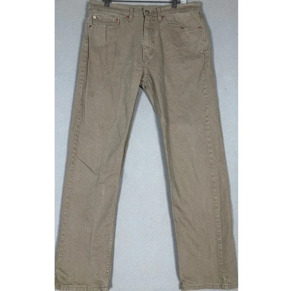 Levis 505 Jeans Mens 34X32 Tan Beige Regular Straight Leg Stretch Red Tab Denim