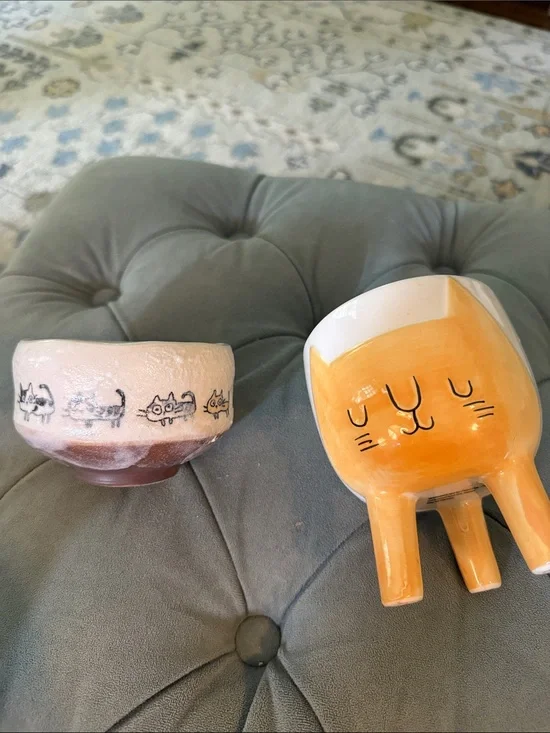 Ceramic Cat Planter and Mini Bowl