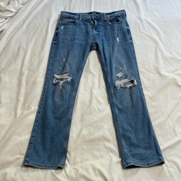 Hollister Slim Straight Epic Flex Distressed Ripped Jeans Mens 32x30 Medium Wash
