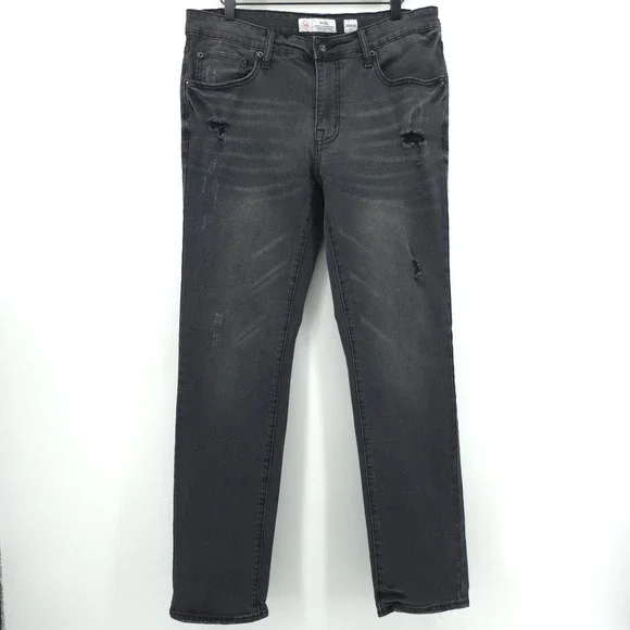 MBX Mens Jeans Slim Straight 32x32 Black Distressed Premium Denim Goods
