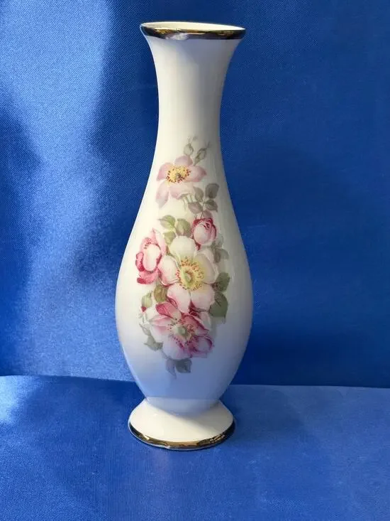 Vintage White Porcelain Bud Vase Gerold Porzellan Germany Accented with Flowers