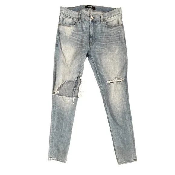 Hudson Zack Skinny Jeans Mens 34 Light Wash Blue Distressed Ripped Denim Pants