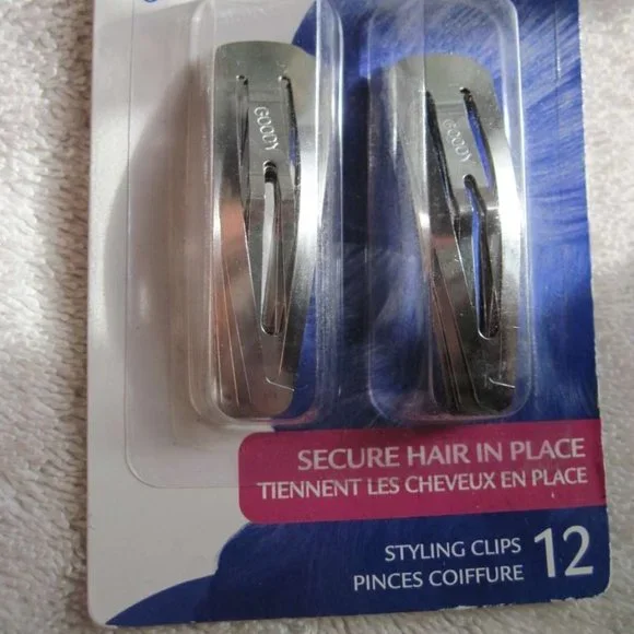 12 Goody Basic Plain Silver Metal So Secure Snap Hair Styling Clips Stamped Name