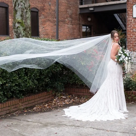 New Cathedral Wedding Veil with Blusher Two Tier