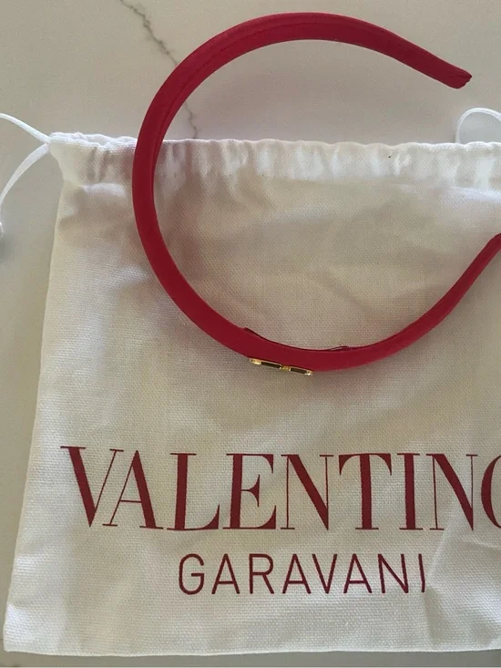 Valentino Garavani Bright Red Leather Headband with Gold Accent