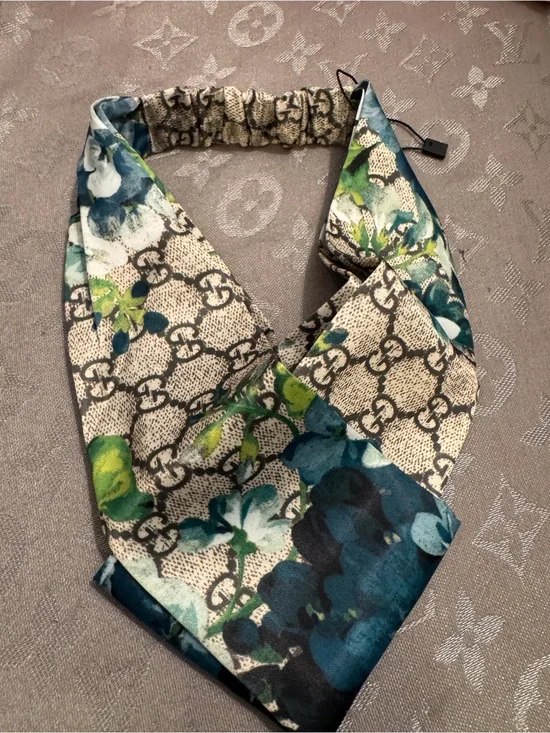 Gucci Floral Monogram Twist Headband in Blue and Green