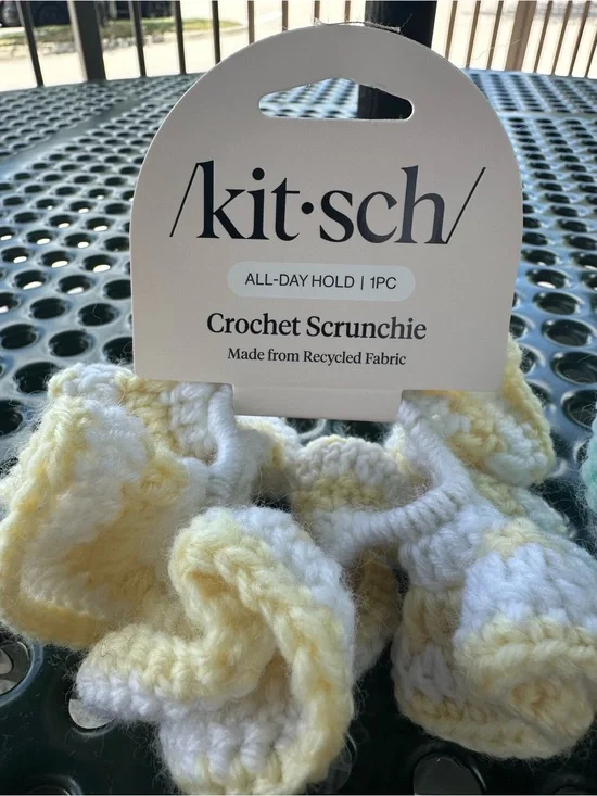Kitsch Crochet Scrunchie Duo - Yellow, Mint & White