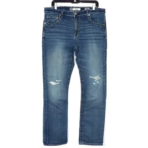 Buckle BKE Distressed Medium Wash RYAN Straight Leg Denim Jeans Men's 34 X 33
