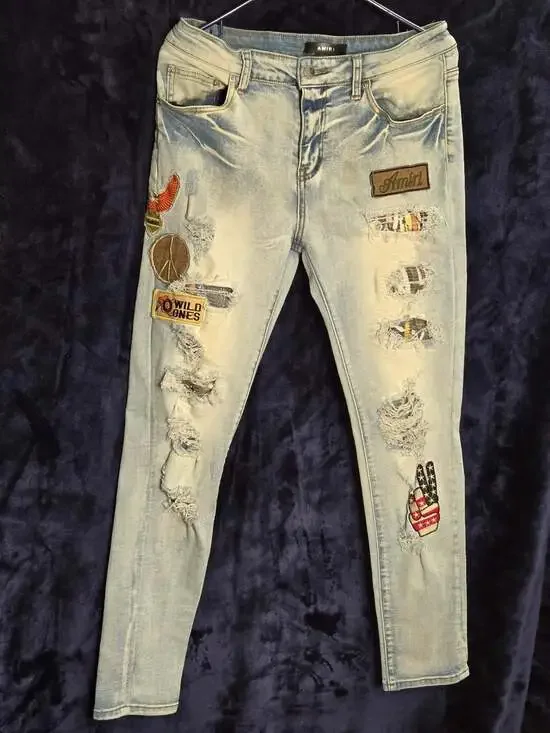 Amiri Wild Ones Patchwork Distressed Denim Jeans