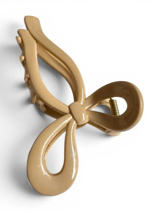 Large Beige Bow Hair Claw Clip Neutral Minimalist Hair Accessory NIP