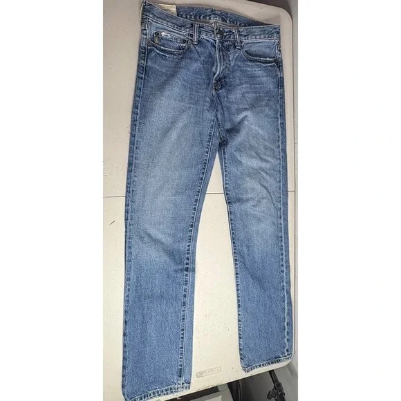 Abercrombie Fitch Mens Jeans W31 L34 Straight Leg Blue Denim Distressed Pockets