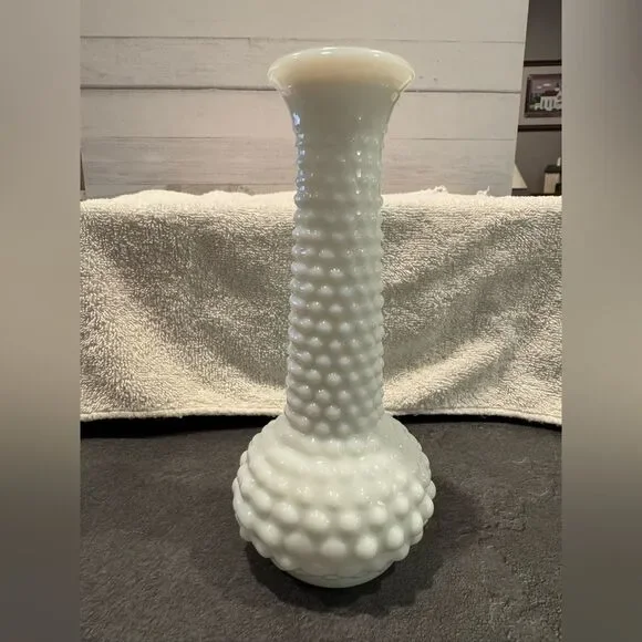 Vintage Elegant White Milk Glass Hobnail Vase