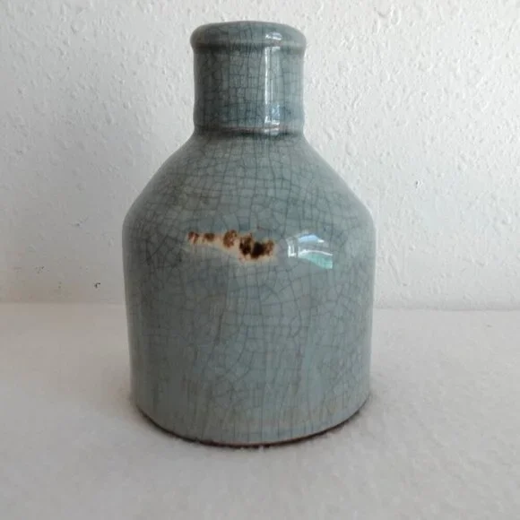 Art Pottery Crackle Glaze Vase Light Blue 2000s Creative Co-Op 6 Inches Tall