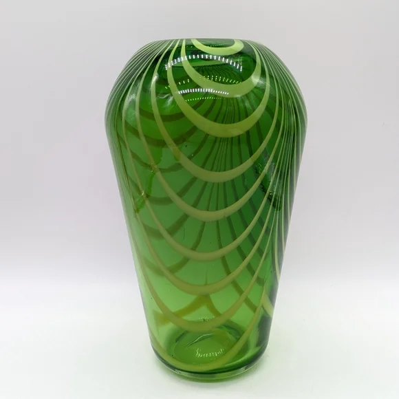 Green Glass Striped Accent Vase