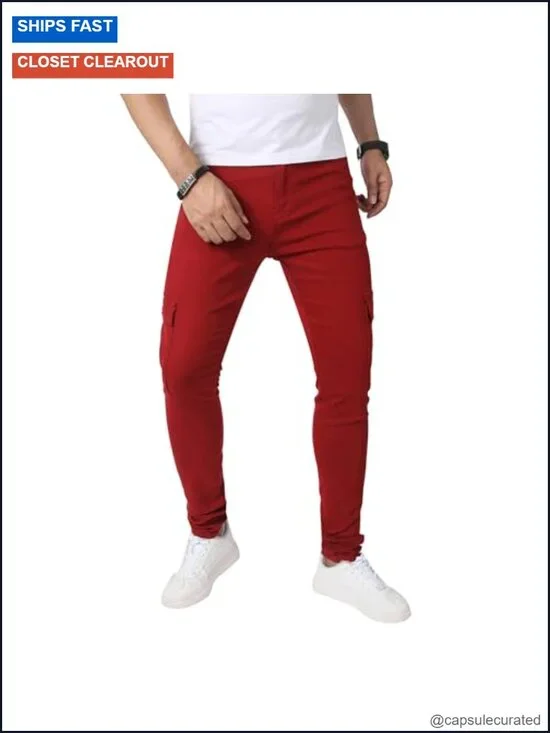 Men's Skinny Stretch Jeans Slim Ripped Distressed Tapered Leg Denim Pants