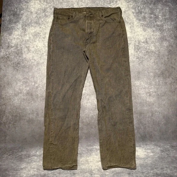 Levi's 501 Mens Jeans W38 L34 Button Fly Gray Green Wash Straight Leg‎