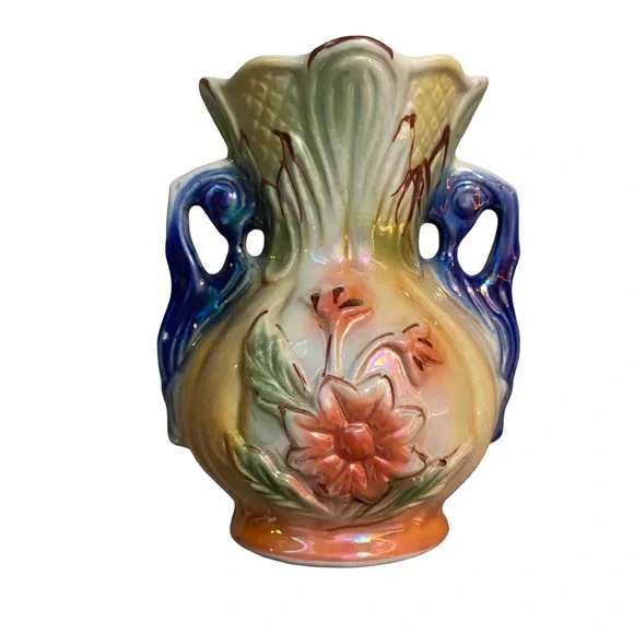 VTG Lusterware‎ Vase Hand Painted Made in Brazil MCM Decor