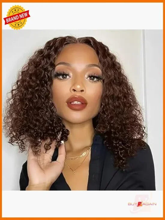 100% Human Hair Curly Bob Wig 200% Density 13x4 HD Lace Front Wig Pre Plucked