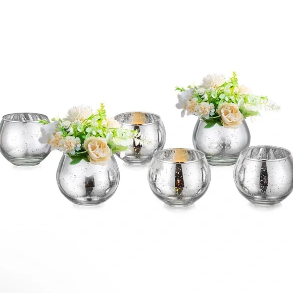 NWT 6pcs Small Silver Bling  Round Vases for‎ Centerpieces