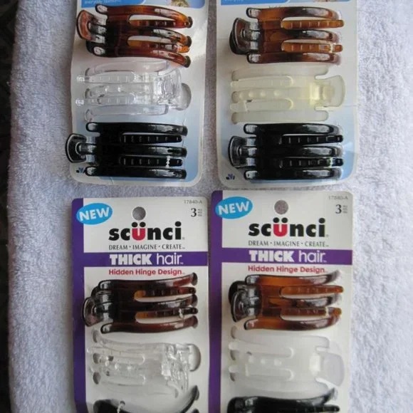3 Scunci Thick Hair Hidden Hinge Secure Hold Jaw Claw Clips Glossy Frosted Matte