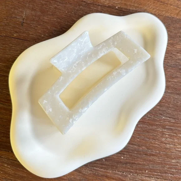 White Acetate Rectangle Hair Claw Clip Minimalist Large 4
