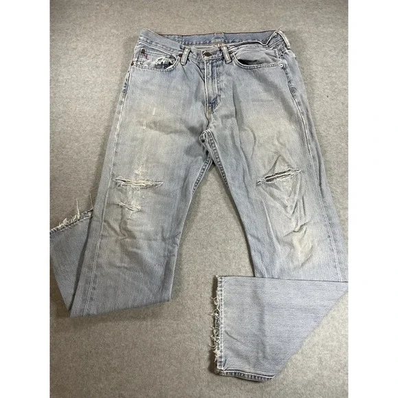 Polo Ralph Lauren Distressed Light Wash Straight Leg Mens 33x30 Vintage RL 1875