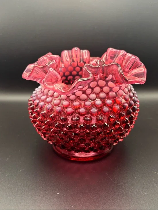 Venton Hobnail Ruffled Cranberry Glass Vase