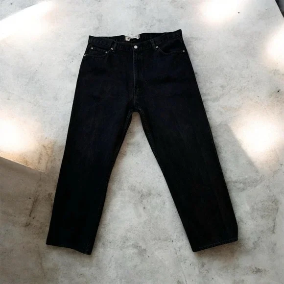 Levis 550 Relaxed Fit Black Denim Jeans Mens 42x30 100% Cotton Tapered Leg