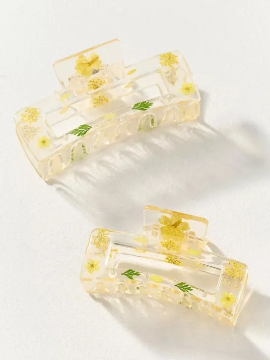 Anthropologie Pressed Flowers Claw Clips, Set of 2