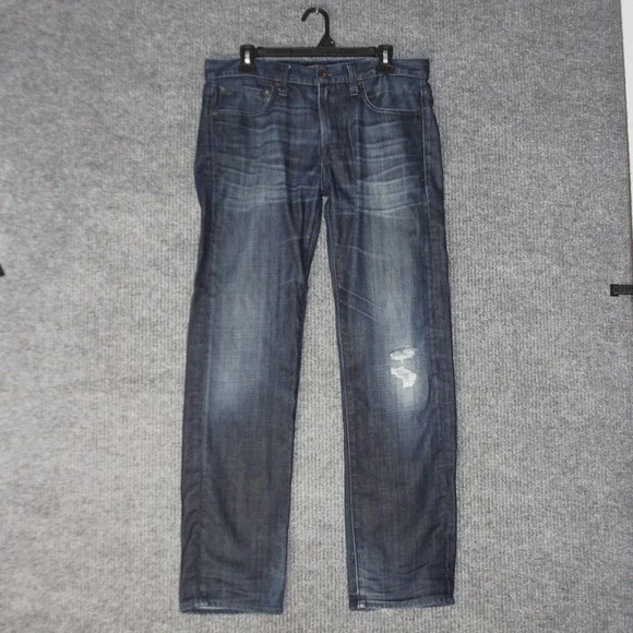 Lucky Brand Jeans Mens 32x32‎ Blue Dark Wash Distressed Denim Straight Leg
