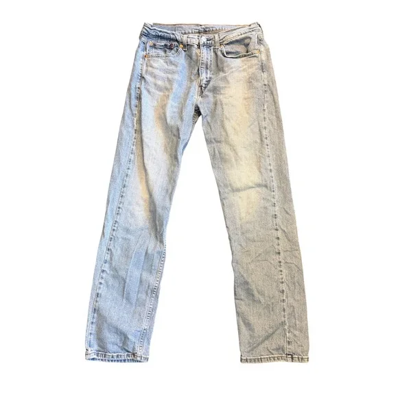 Levis 505 Regular Fit Straight Leg Light Wash Blue Denim Jeans Mens 32x32