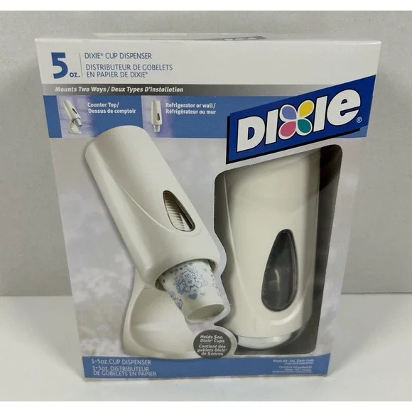 Dixie Cup Dispenser 5oz Countertop/Wall Mount NOS NEW Retro Silver Accent