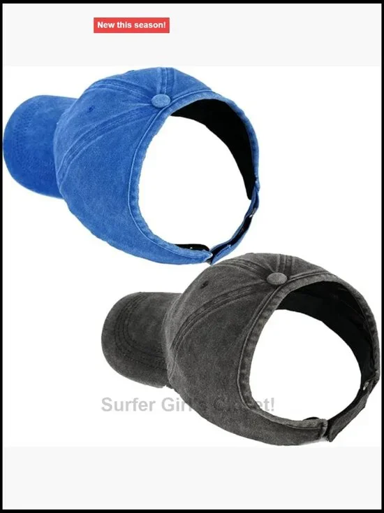 2 Pack Backless Baseball Cap with Ponytail Hole for Curly Hair
