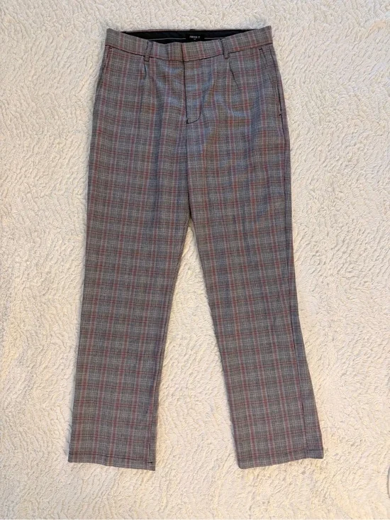 Forever 21 Men's Gray and Red Plaid Dress Pants