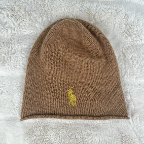 Polo Ralph Lauren Rolled Hem Wool Cashmere Beanie Hat Womens Knit Headwear