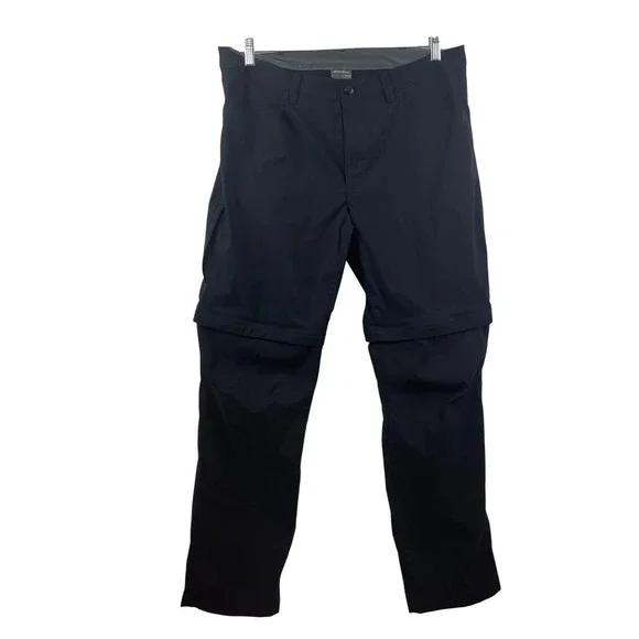 Eddie Bauer Men Convertible Tech Pants Black 38x32 Hiking Zip Off Shorts 1537466