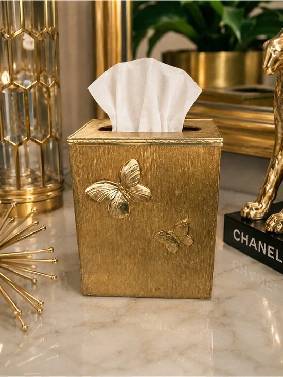 Vintage Hollywood regency gold butterfly tissue box