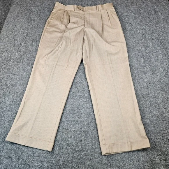 Lauren Ralph Lauren Mens Tan Pleated Cuffed Dress Pants 34x29 Pinstripe Trousers